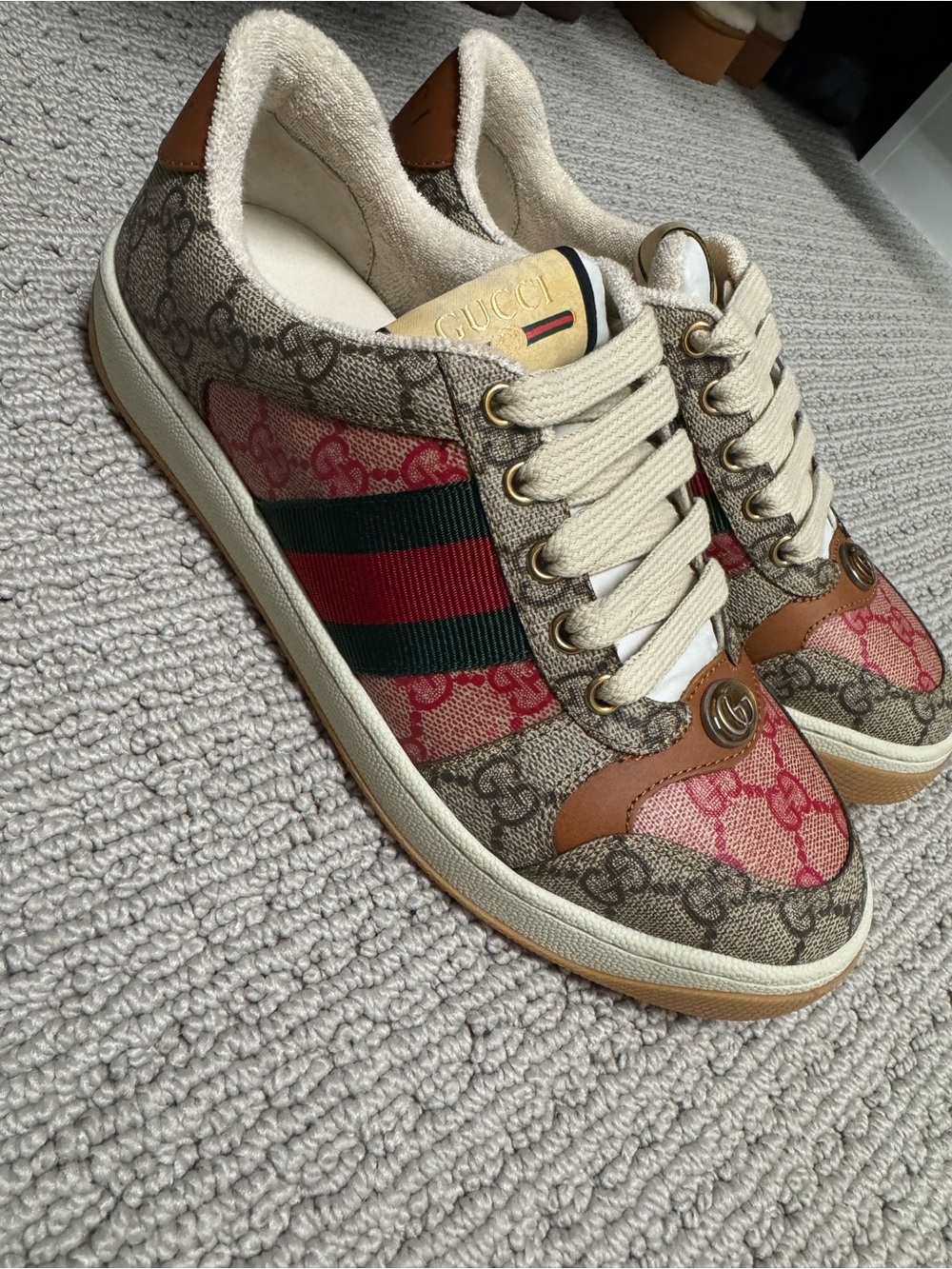 Gucci GG Canvas Low-Top Sneaker with Red & Green Stripe